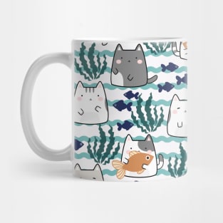 Seamless Pattern Plants Fishes Cute Kawaii Cats Mug